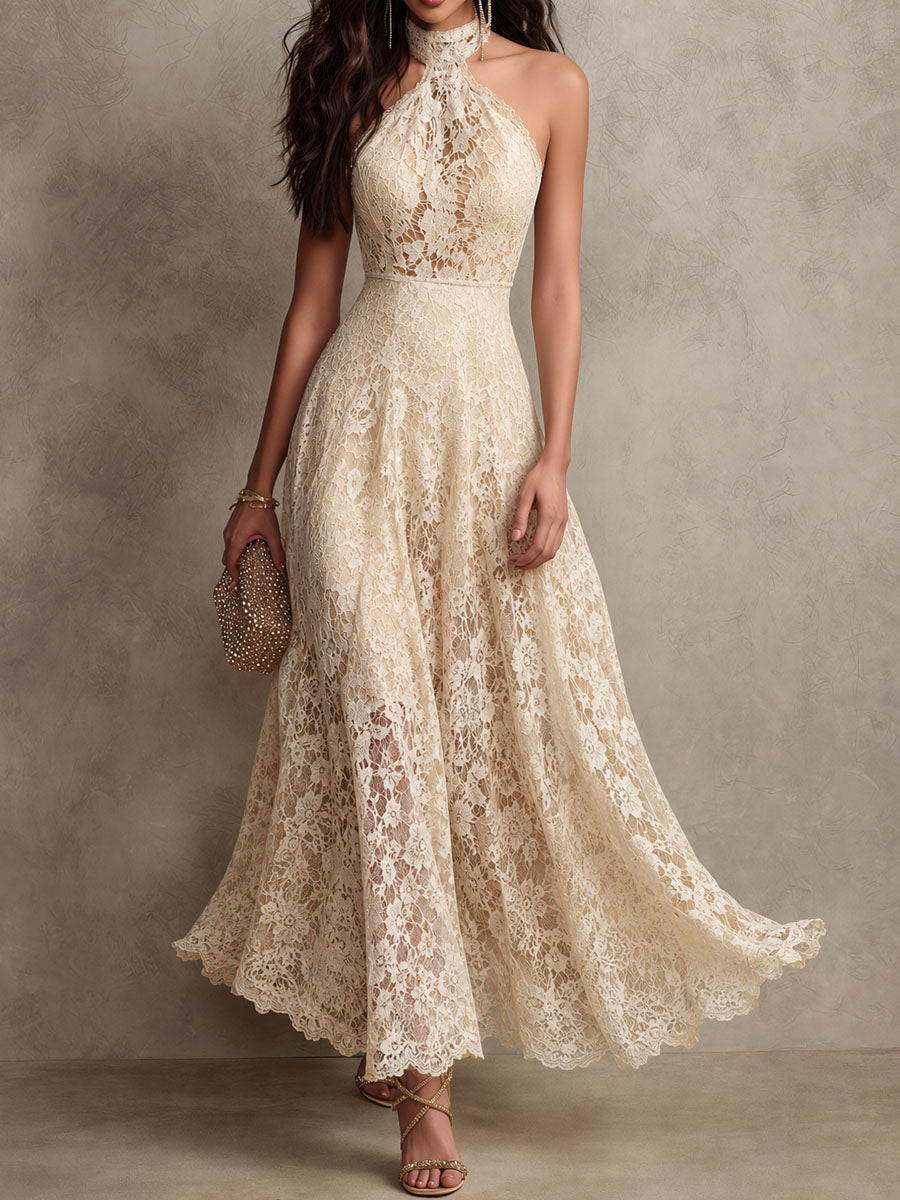 Rachel | Halter Lace Maxi Dress