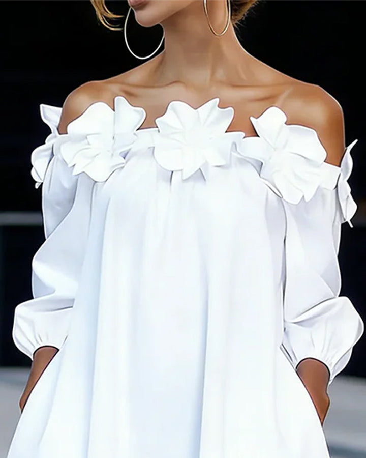 Rhoda | Off-Shoulder Floral Appliqué Dress