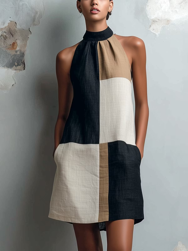 Sabrina | Colorblock Halter Mini Dress