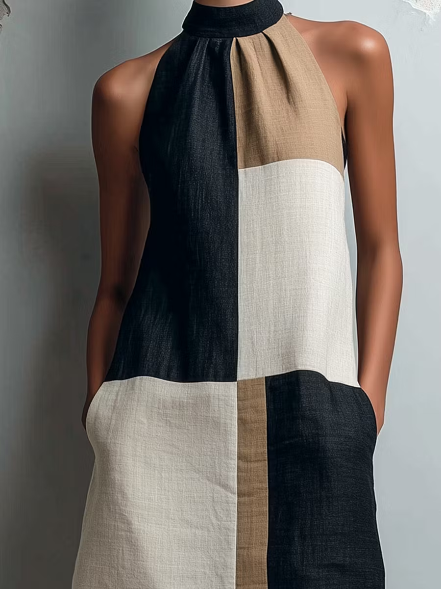 Sabrina | Colorblock Halter Mini Dress