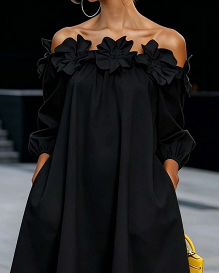 Rhoda | Off-Shoulder Floral Appliqué Dress