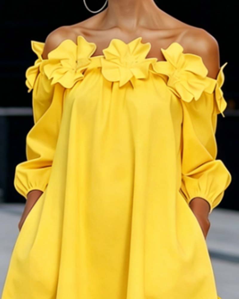 Rhoda | Off-Shoulder Floral Appliqué Dress