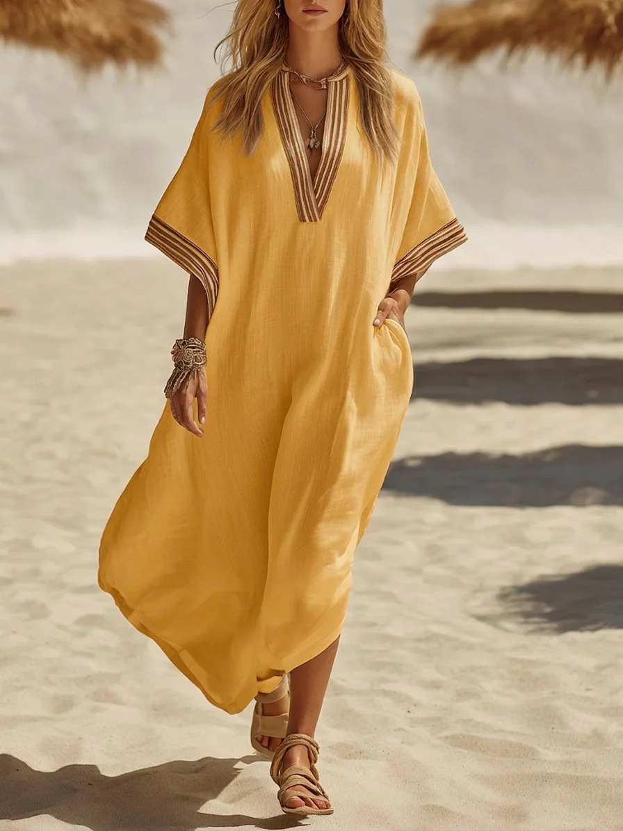 Winifred | Braid Trim Kaftan Dress