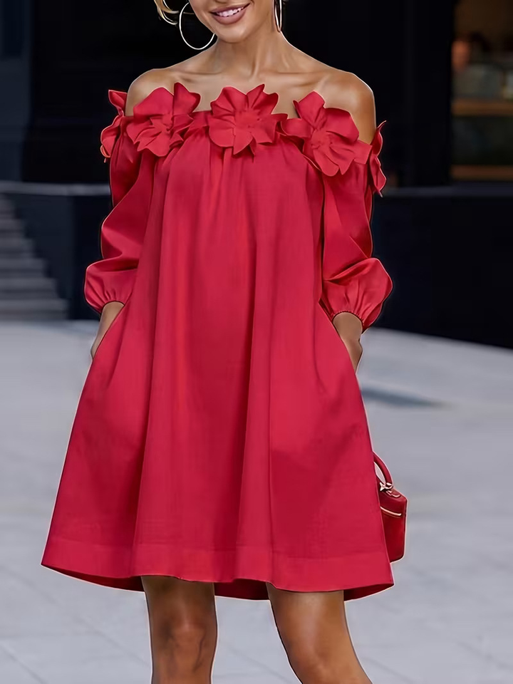 Rhoda | Off-Shoulder Floral Appliqué Dress