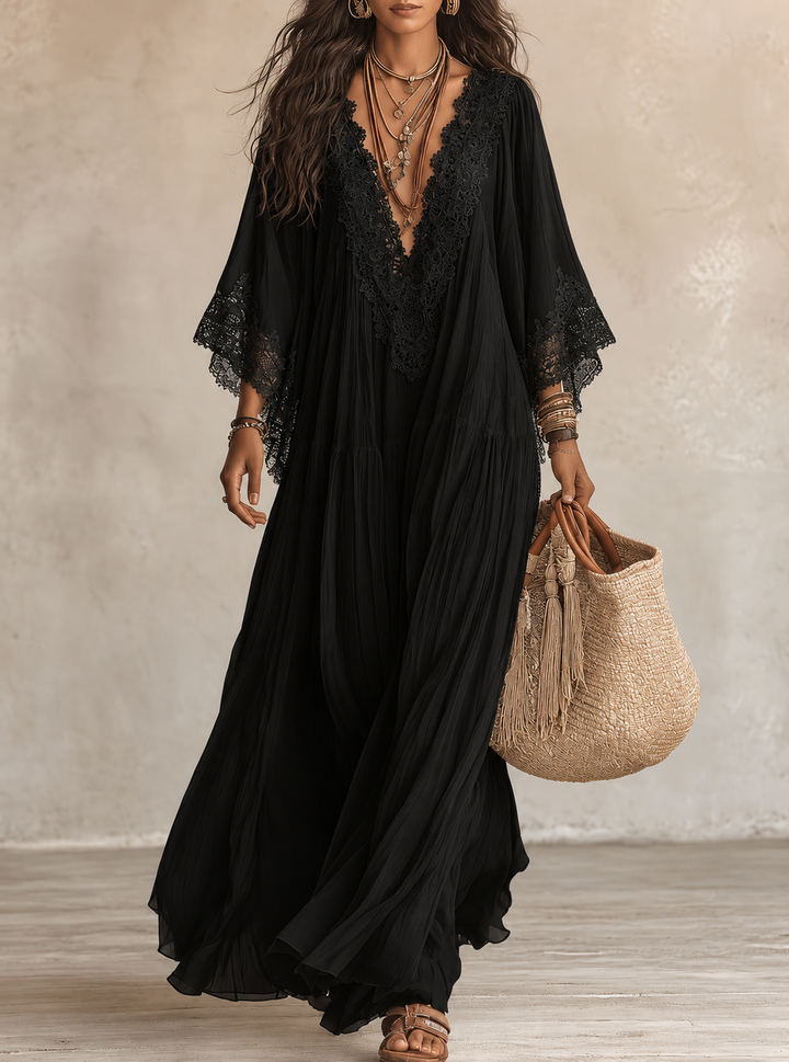 Colette | Lace Trim Kaftan Maxi Dress