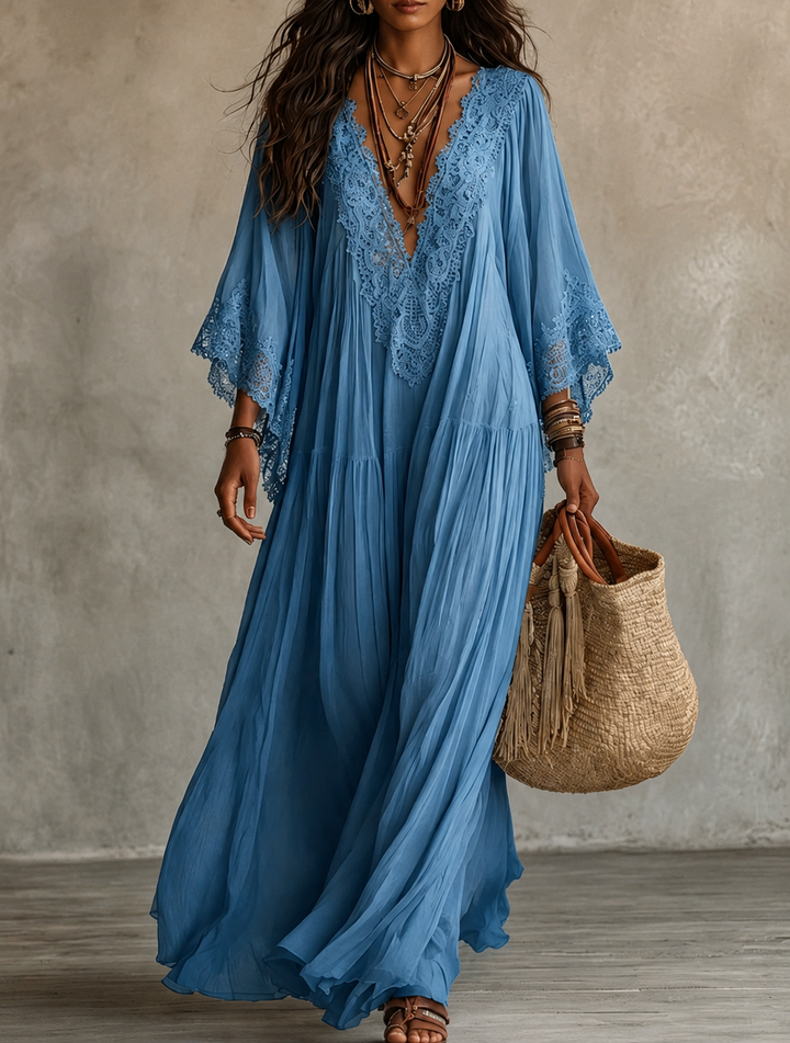 Colette | Lace Trim Kaftan Maxi Dress