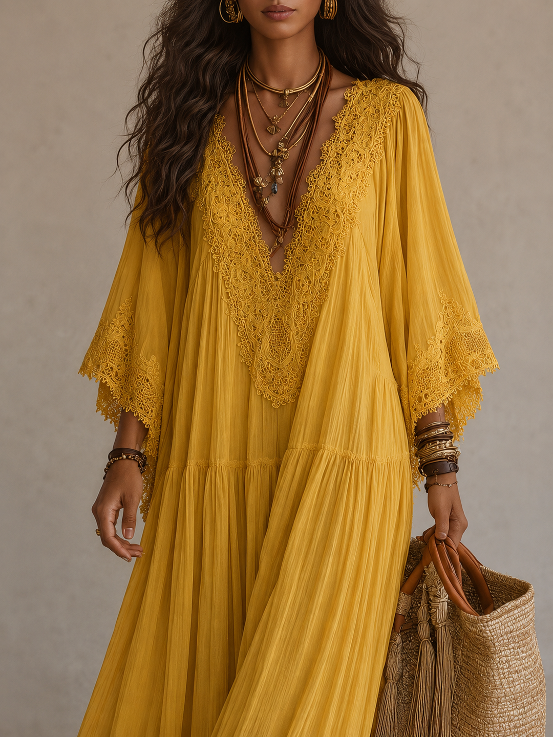 Colette | Lace Trim Kaftan Maxi Dress