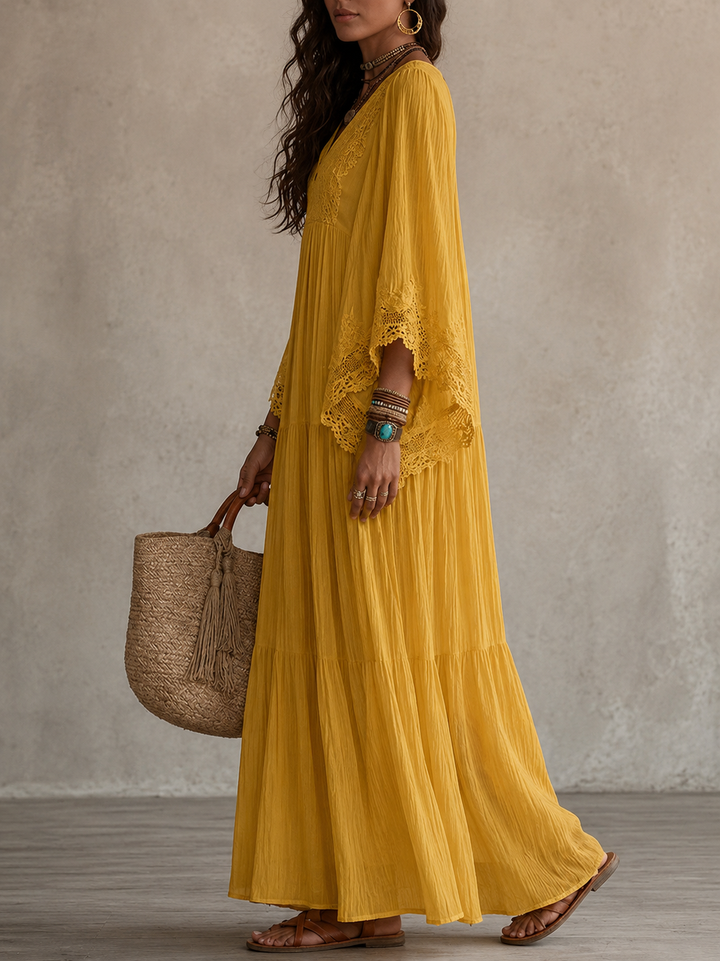 Colette | Lace Trim Kaftan Maxi Dress