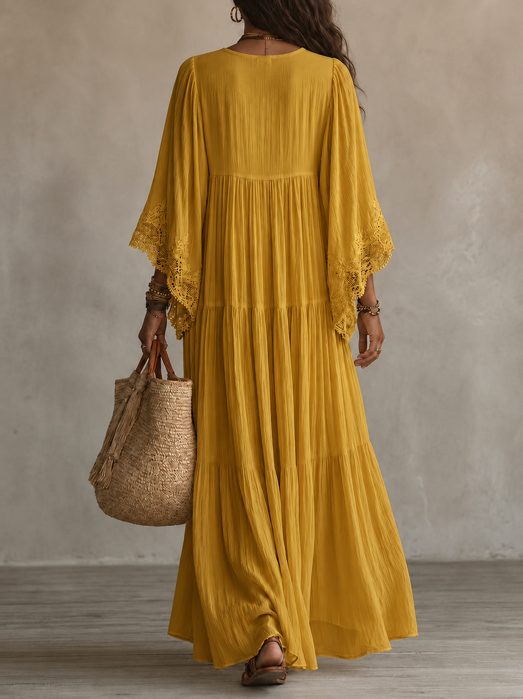Colette | Lace Trim Kaftan Maxi Dress