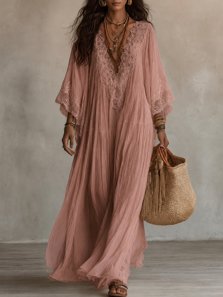 Colette | Lace Trim Kaftan Maxi Dress
