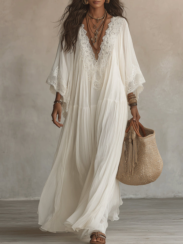 Colette | Lace Trim Kaftan Maxi Dress