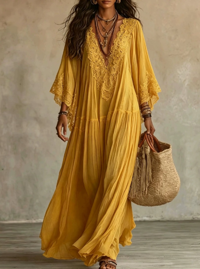 Colette | Lace Trim Kaftan Maxi Dress
