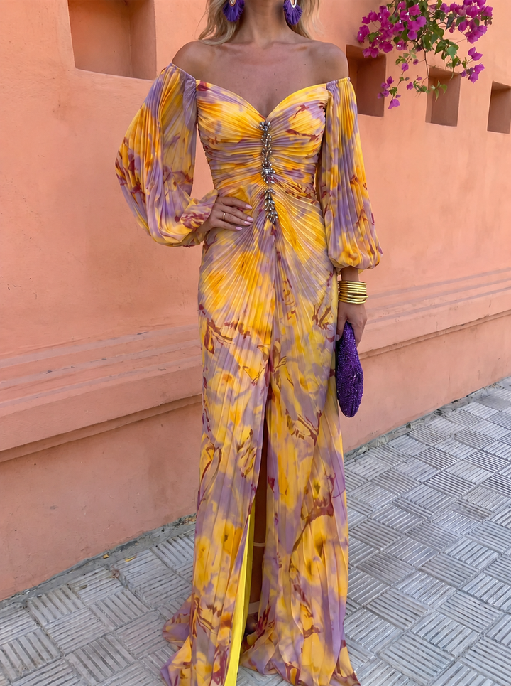 Doreen | Off-Shoulder Pleated Floral Maxi Dress