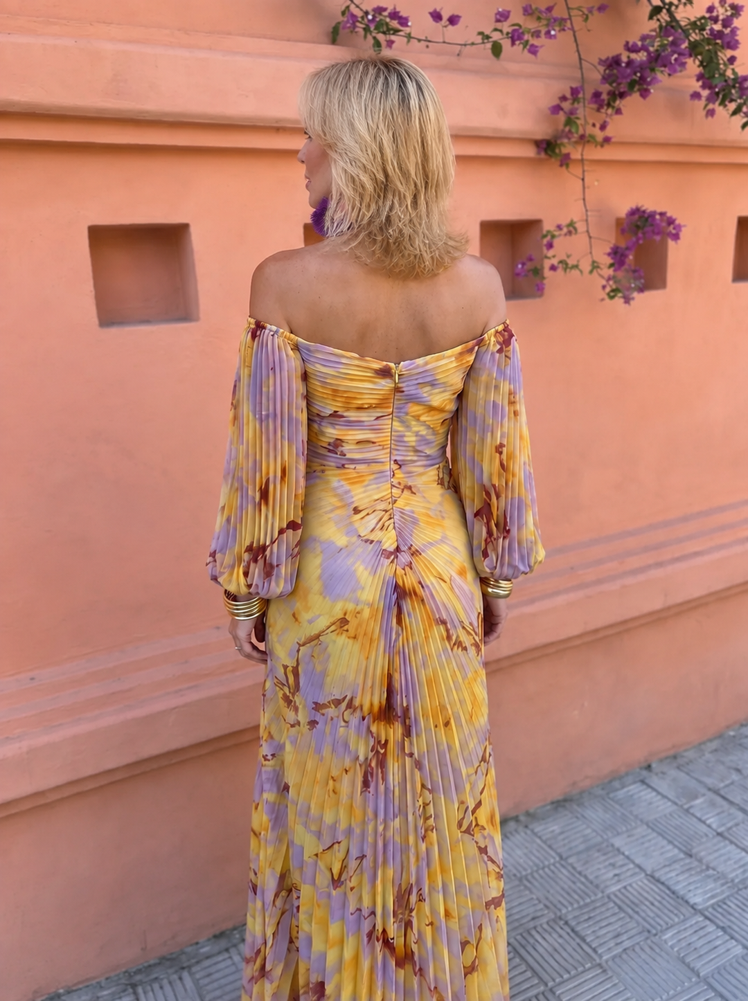 Doreen | Off-Shoulder Pleated Floral Maxi Dress