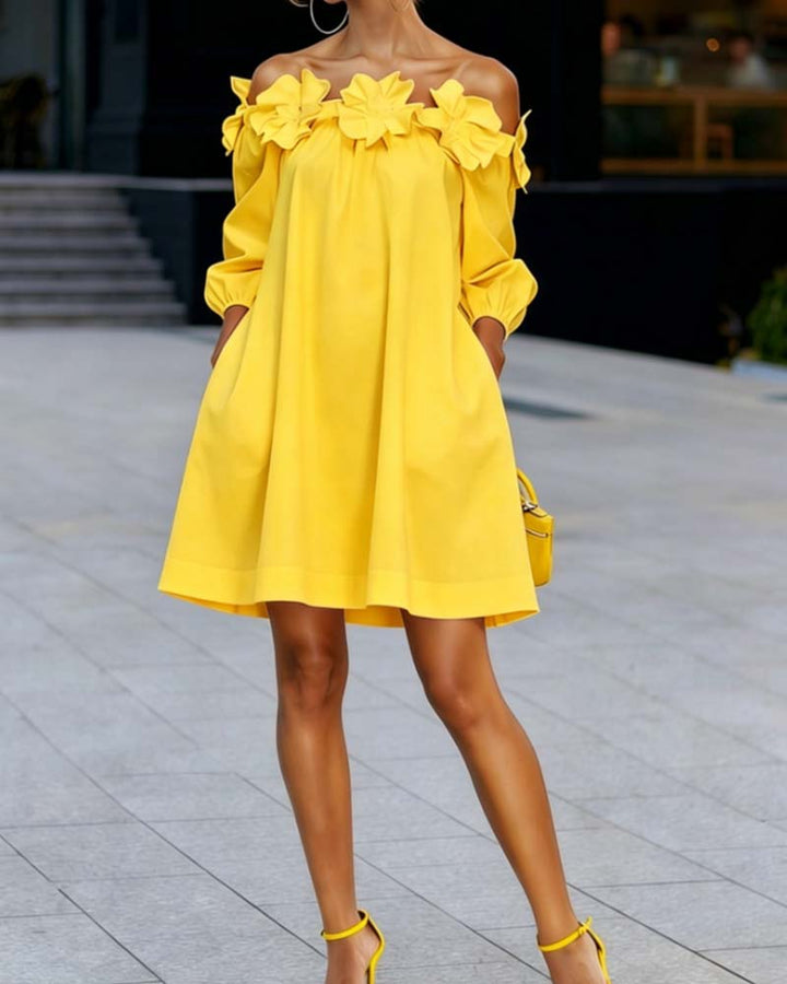 Rhoda | Off-Shoulder Floral Appliqué Dress