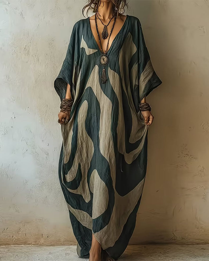 Frieda | Abstract Print Kaftan Maxi Dress
