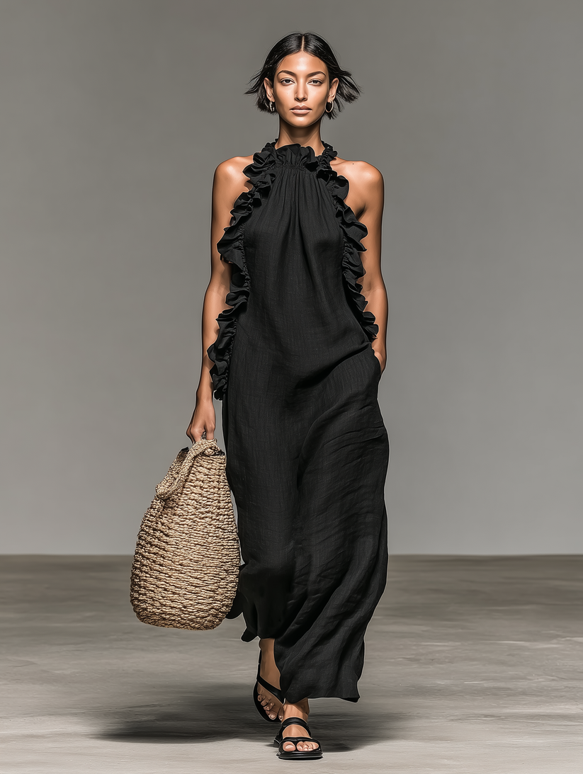 Jeanette | Ruffle Trim Maxi Dress