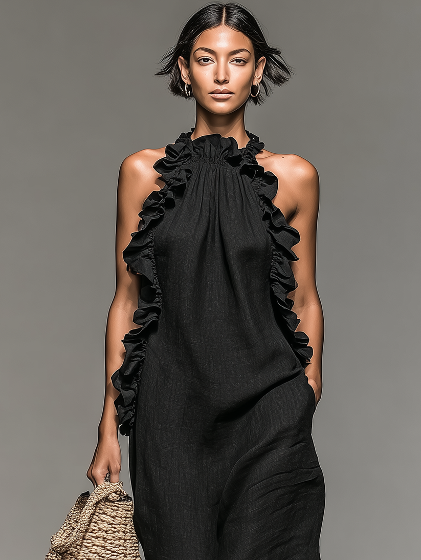 Jeanette | Ruffle Trim Maxi Dress