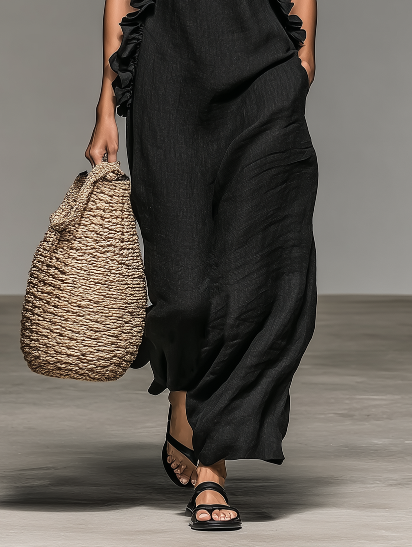 Jeanette | Ruffle Trim Maxi Dress