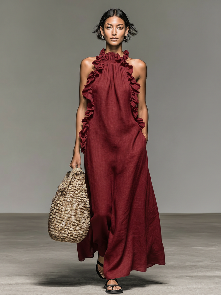 Jeanette | Ruffle Trim Maxi Dress