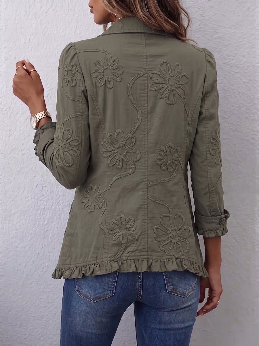 Kimberly | Boho-Chic Floral Embroidered Utility Ruffled Trim Jacket
