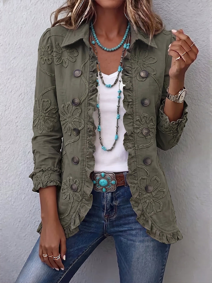 Kimberly | Boho-Chic Floral Embroidered Utility Ruffled Trim Jacket