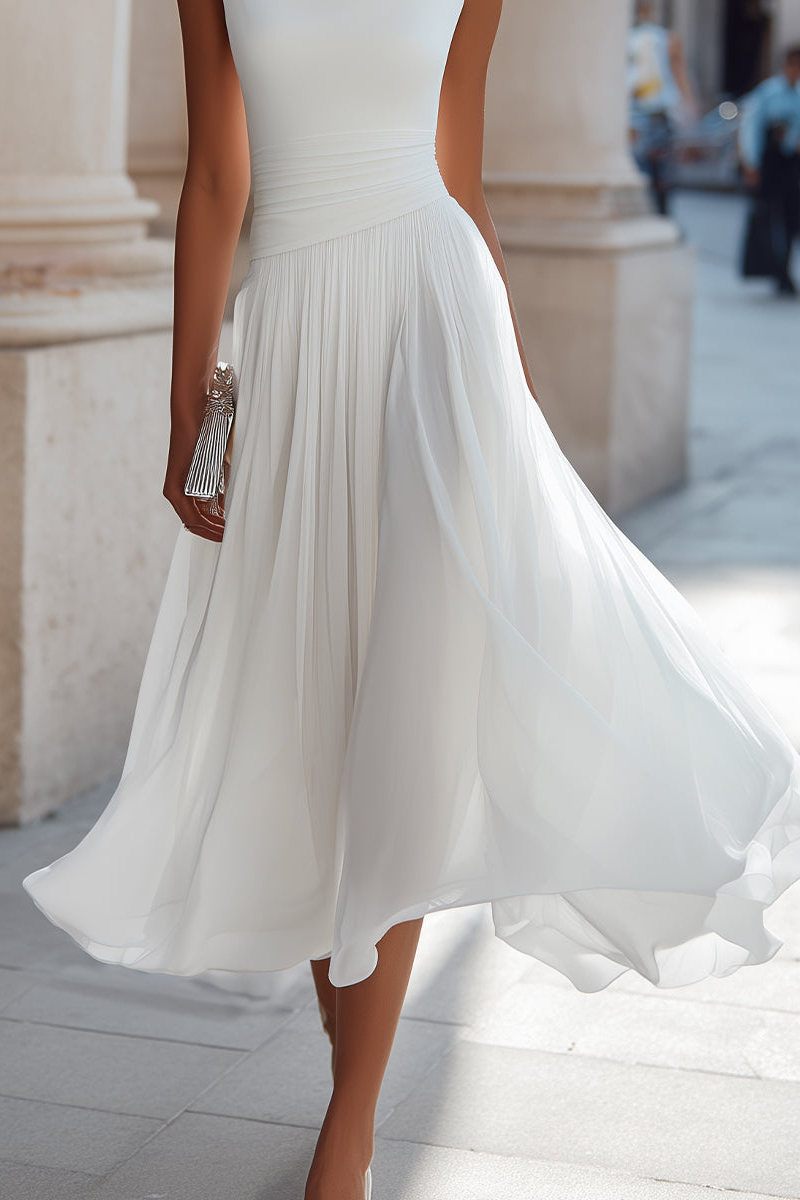 Simone | Draped Neck Pleated Midi Dress
