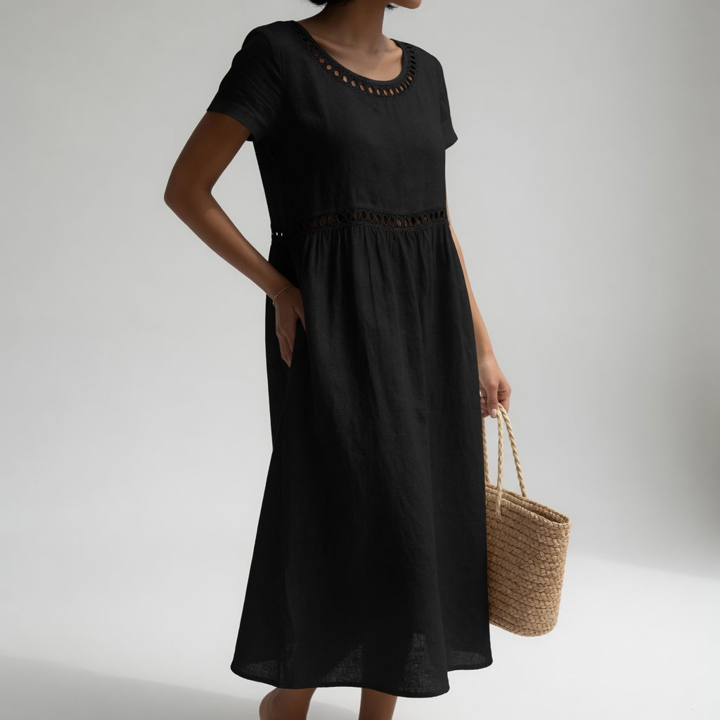 Virginia | Eyelet Trim Midi Dress