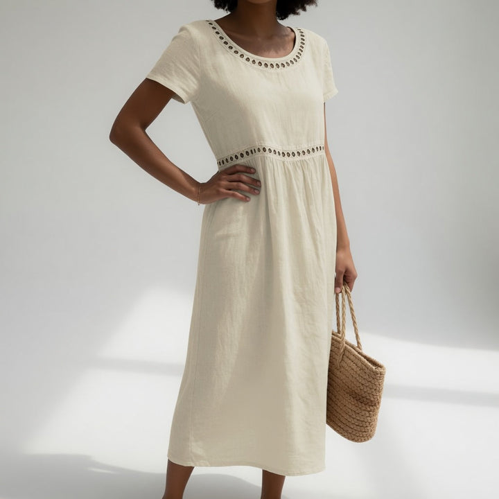 Virginia | Eyelet Trim Midi Dress