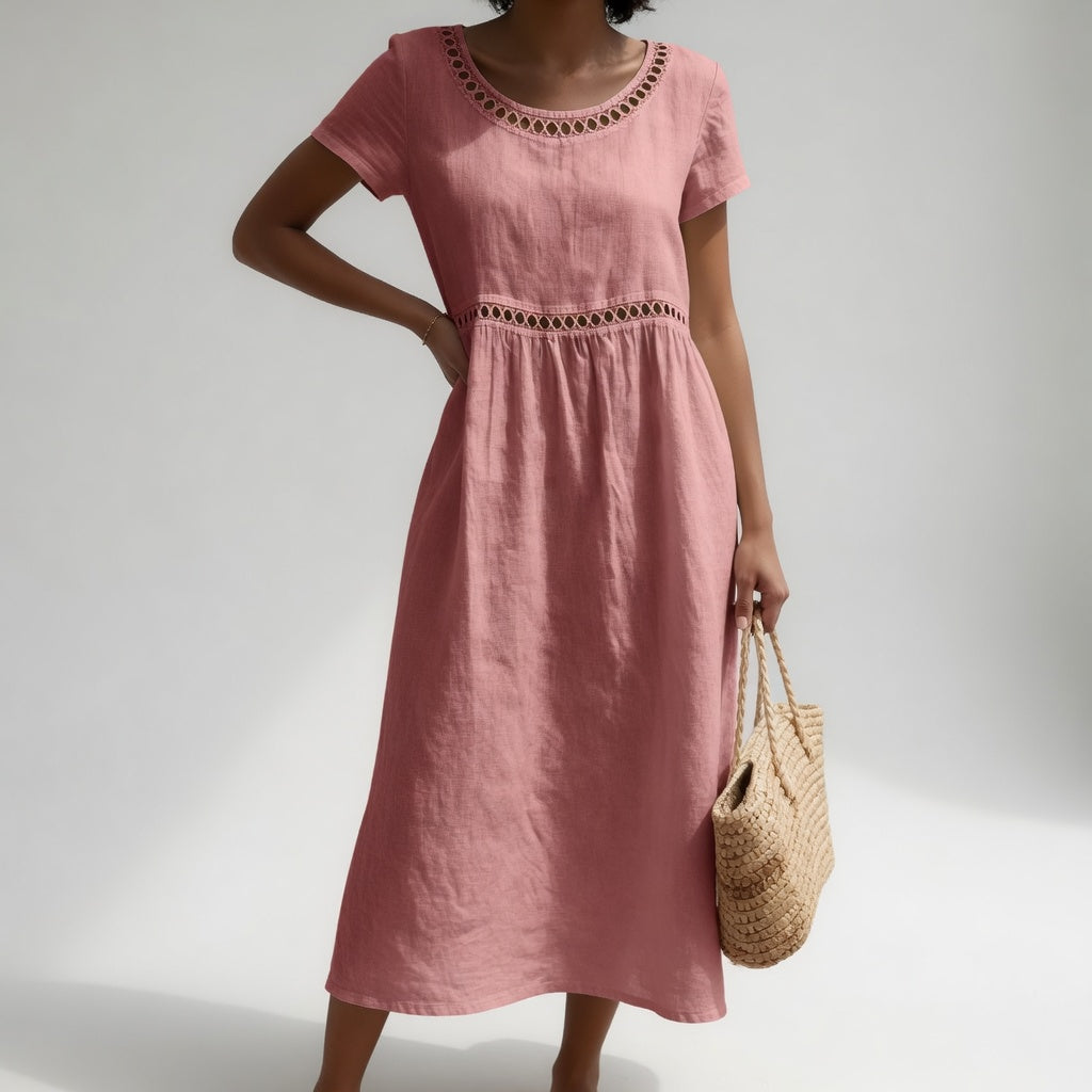 Virginia | Eyelet Trim Midi Dress